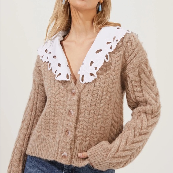 NWOT ASTR The Label Pemberley Oversized Collar Cable Knit Cardigan - Picture 2 of 8